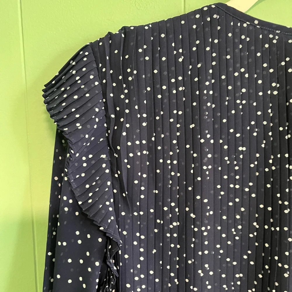 VINEYARD VINES Girls' Polka Dot Pleated Dress Navy Blue Flutter Sleeves …